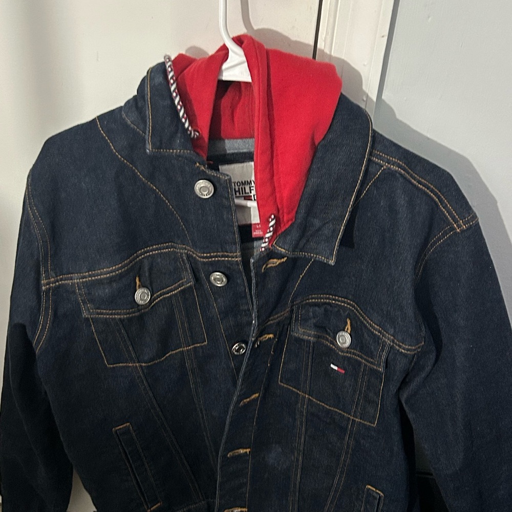 Tommy Hilfiger Men Denim Jacket with Red Hood